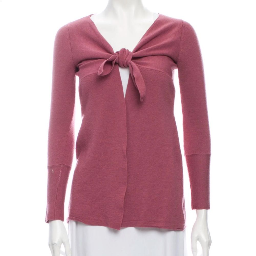 Maliparmi Wool Tie Neck Sweater Open Cardigan Xs Valentines Womens Bow 0 2 Work